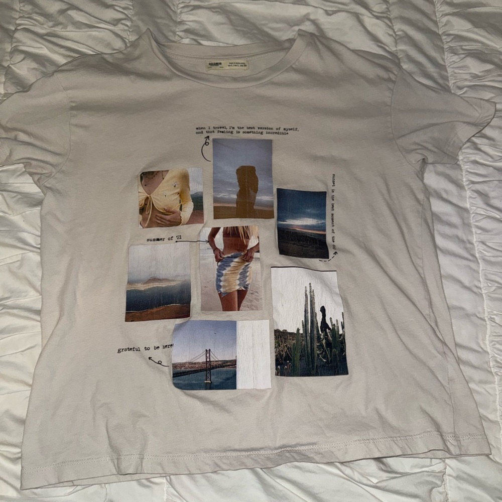 Pull&Bear Light Gray Travel Quote Tee